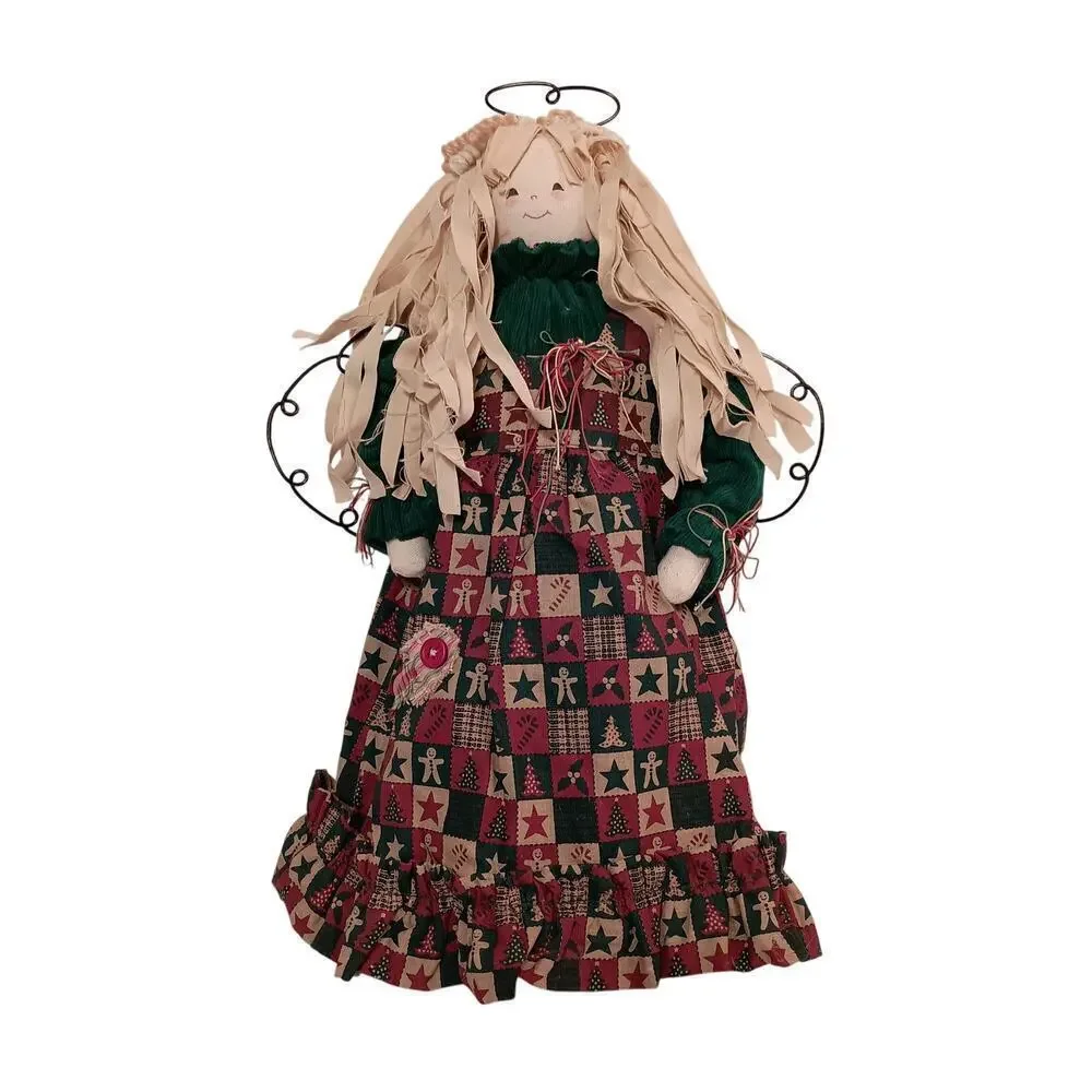 Vintage Angel Tree Topper, Rag Doll, Christmas Dress, Country Theme Size 16